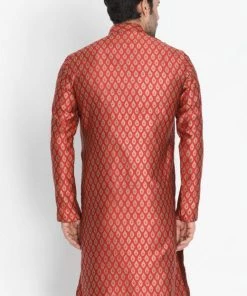 VASTRAMAY Men's Maroon Silk Blend Kurta