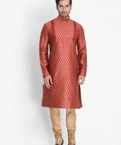 VASTRAMAY Men's Maroon Silk Blend Kurta