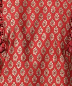 Vastramay Men's Maroon Cotton Silk Blend Kurta And Churidar Set