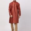 VASTRAMAY Men's Maroon Cotton Silk Blend Kurta And Churidar Set