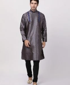 Vastramay Buy 1 Get 1 Men's Navy Blue Cotton Silk Blend Kurta And Churidar Set