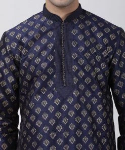Vastramay Buy 1 Get 1 Men's Navy Blue Cotton Silk Blend Kurta And Churidar Set