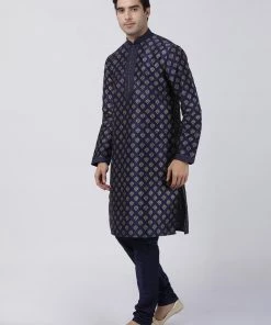 Vastramay Buy 1 Get 1 Men's Navy Blue Cotton Silk Blend Kurta And Churidar Set