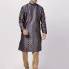 Vastramay Men's Navy Blue Cotton Silk Blend Kurta And Churidar Set Buy 1 Get 1