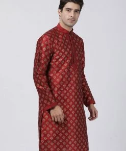 Buy 1 Get 1 VASTRAMAY Men's Maroon Silk Blend Kurta