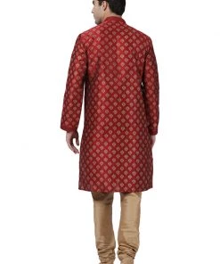 Vastramay Buy 1 Get 1 Men's Maroon Cotton Silk Blend Kurta And Churidar Set