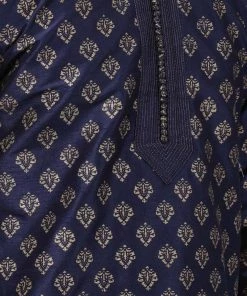 Vastramay Buy 1 Get 1 Men's Navy Blue Cotton Silk Blend Kurta And Churidar Set