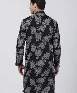 Buy 1 Get 1 VASTRAMAY Men's Black Printed Cotton Blend Kurta