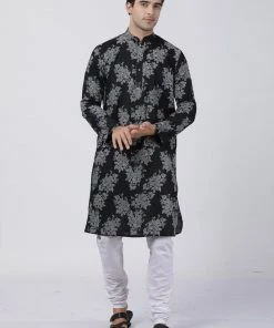 Vastramay Buy 1 Get 1 Men's Black Printed Cotton Kurta And Churidar Set