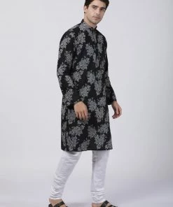 Vastramay Buy 1 Get 1 Men's Black Printed Cotton Kurta And Churidar Set