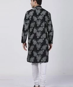 Vastramay Buy 1 Get 1 Men's Black Printed Cotton Kurta And Churidar Set