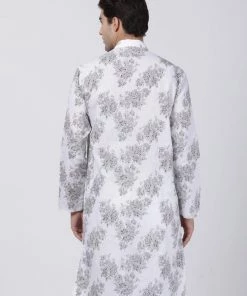Buy 1 Get 1 VASTRAMAY Men's White Printed Cotton Blend Kurta