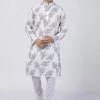 Vastramay Men's White Printed Cotton Kurta And Churidar Set Buy 1 Get 1