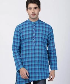 VASTRAMAY Men's Blue Pure Cotton Kurta