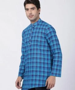 VASTRAMAY Men's Blue Pure Cotton Kurta