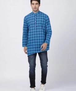 VASTRAMAY Men's Blue Pure Cotton Kurta