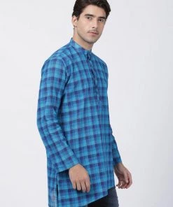 VASTRAMAY Men's Blue Pure Cotton Kurta