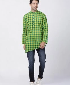 Buy 1 Get 1 VASTRAMAY Men's Green Pure Cotton Kurta