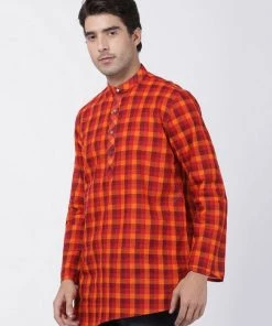Buy 1 Get 1 VASTRAMAY Men's Red Pure Cotton Kurta