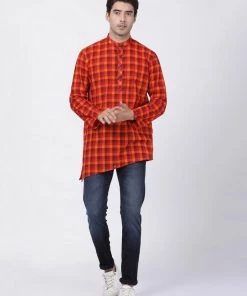 Buy 1 Get 1 VASTRAMAY Men's Red Pure Cotton Kurta