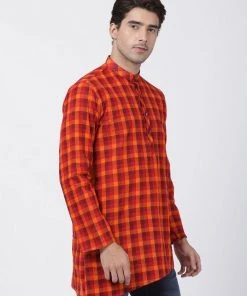 Buy 1 Get 1 VASTRAMAY Men's Red Pure Cotton Kurta