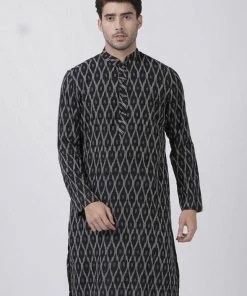 VASTRAMAY Men's Black Pure Cotton Kurta
