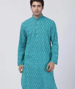 VASTRAMAY Men's Aqua Blue Pure Cotton Kurta Buy 1 Get 1