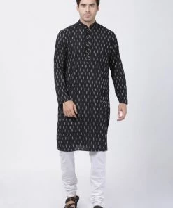 Vastramay Men's Black Pure Cotton Kurta And Pyjama Set
