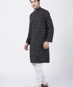 Vastramay Men's Black Pure Cotton Kurta And Pyjama Set