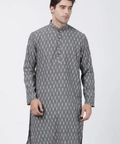 Vastramay Men's Grey Pure Cotton Kurta