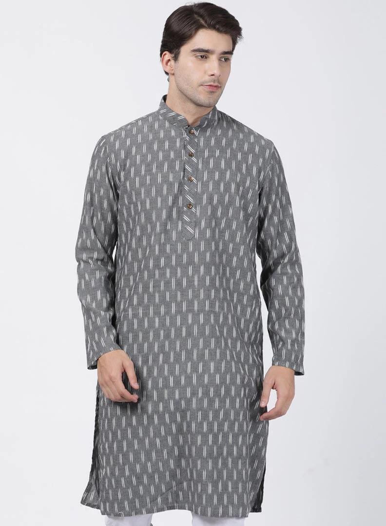 Vastramay Men's Grey Pure Cotton Kurta 3 Vastramay Men's Grey Pure Cotton Kurta