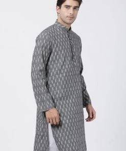 Vastramay Men's Grey Pure Cotton Kurta