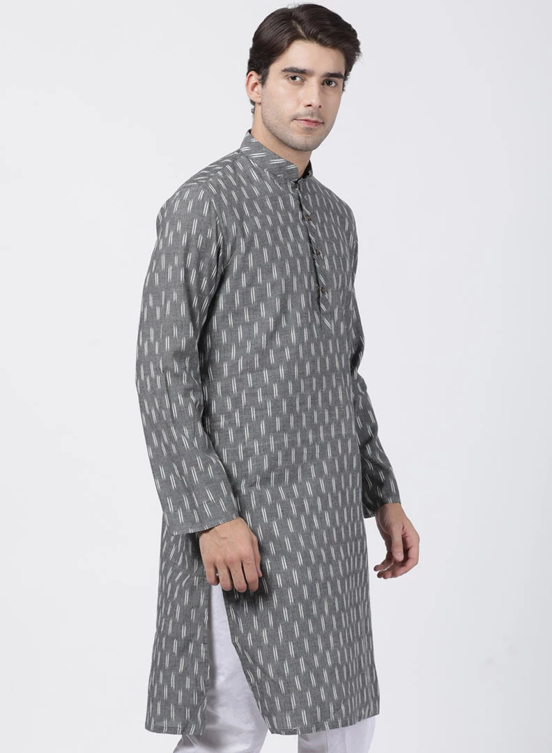Vastramay Men's Grey Pure Cotton Kurta 4 Vastramay Men's Grey Pure Cotton Kurta