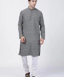 Vastramay Men's Grey Pure Cotton Kurta 12 Vastramay Men's Grey Pure Cotton Kurta