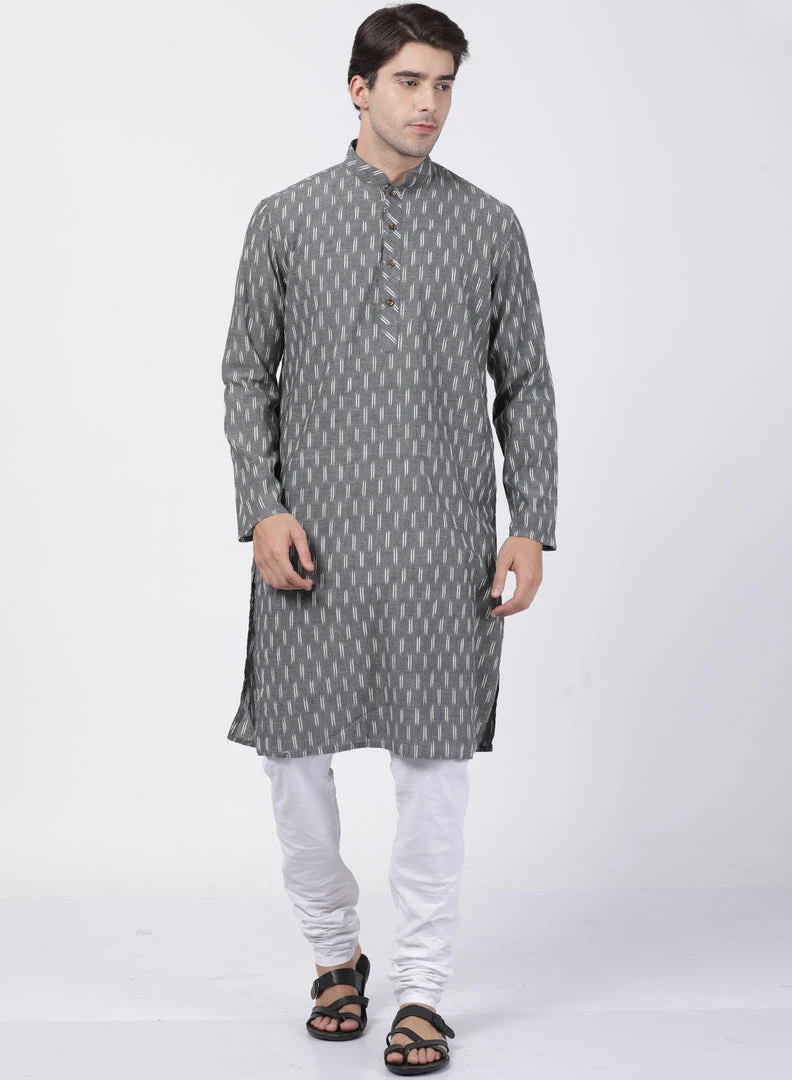 Vastramay Men's Grey Pure Cotton Kurta 7 Vastramay Men's Grey Pure Cotton Kurta