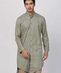 Vastramay Men's Light Green Cotton Kurta