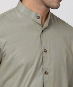 Vastramay Men's Light Green Cotton Kurta