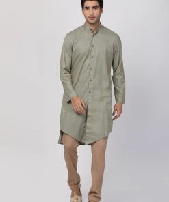 Vastramay Men's Light Green Cotton Kurta