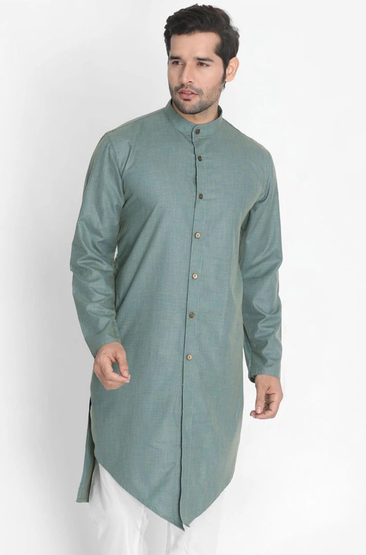 Vastramay Men's Green Cotton Kurta 3 Vastramay Men's Green Cotton Kurta