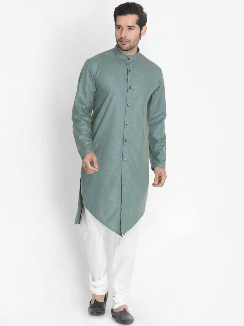 Vastramay Men's Green Cotton Kurta 7 Vastramay Men's Green Cotton Kurta