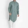 Vastramay Men's Green Cotton Blend Kurta And Churidar Set