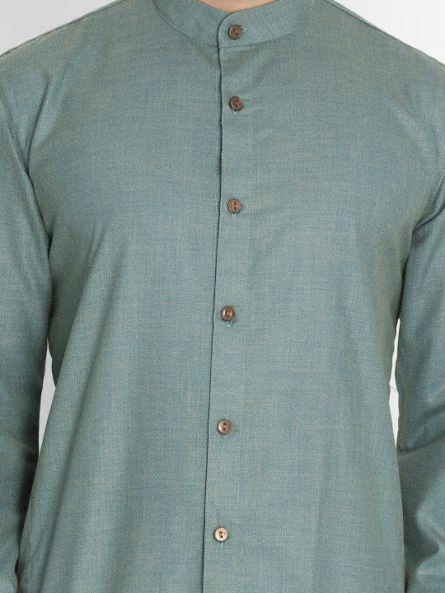 Vastramay Men's Green Cotton Blend Kurta And Churidar Set 5 Vastramay Men's Green Cotton Blend Kurta And Churidar Set