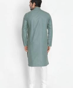 Vastramay Men's Green Cotton Blend Kurta And Churidar Set 11 Vastramay Men's Green Cotton Blend Kurta And Churidar Set