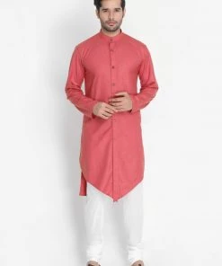 Vastramay Men's Pink Cotton Kurta