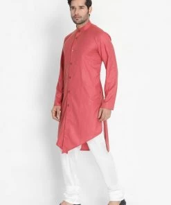 Vastramay Men's Pink Cotton Blend Kurta And Pyjama Set
