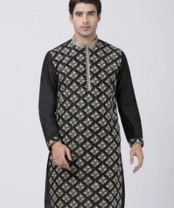 Vastramay Men's Black Cotton Silk Blend Kurta Buy 1 Get 1