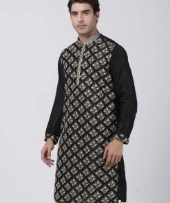 Vastramay Men's Black Cotton Silk Blend Kurta Buy 1 Get 1