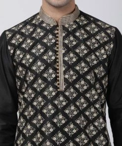 Vastramay Men's Black Cotton Silk Blend Kurta Buy 1 Get 1