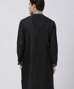Vastramay Men's Black Cotton Silk Blend Kurta Buy 1 Get 1