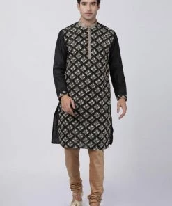 Vastramay Men's Black Cotton Silk Blend Kurta Buy 1 Get 1